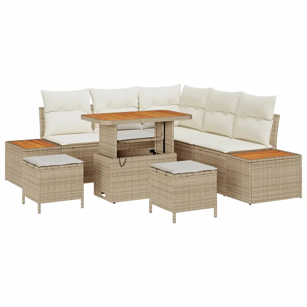 Set Divano da Giardino 8 pcs Beige polyrattan