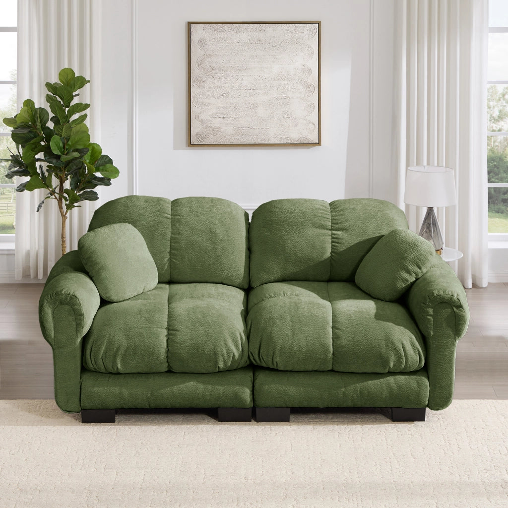 Divano modulare a 2 posti in ciniglia con cuscini spessi schienale ergonomico e cuscino lombare per soggiorno verde