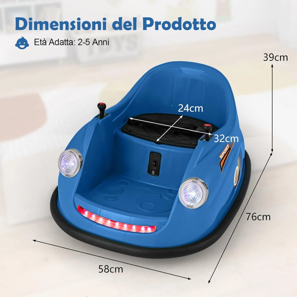 12V Auto Elettrica per Bambini con Telecomando, Autoscontro Elettrico con Luci LED Musica e Rotazione a 360°, Macchina Cavalcabile per Bambini 2-5 Anni (Blu)