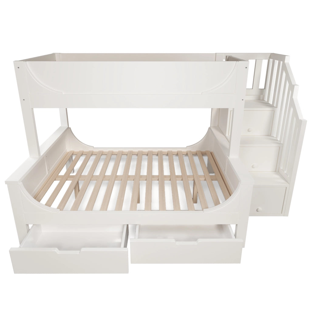 Letto a castello con scala e cassetti 90x200/140x200 cm; bianco; in legno e MDF