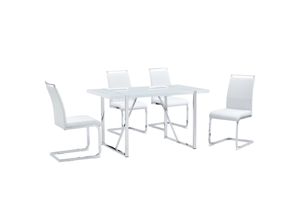 Sedia da pranzo 42x45 cm bianca, metallo e PU con schienale imbottito