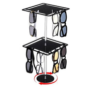 Organizzatore per Occhiali 360° Rotante - Nero - 2 Strati di Acrilico - Stand per Occhiali da Vista - Dimensioni 18x18x40,9 cm - Per Tavolo/Credenza