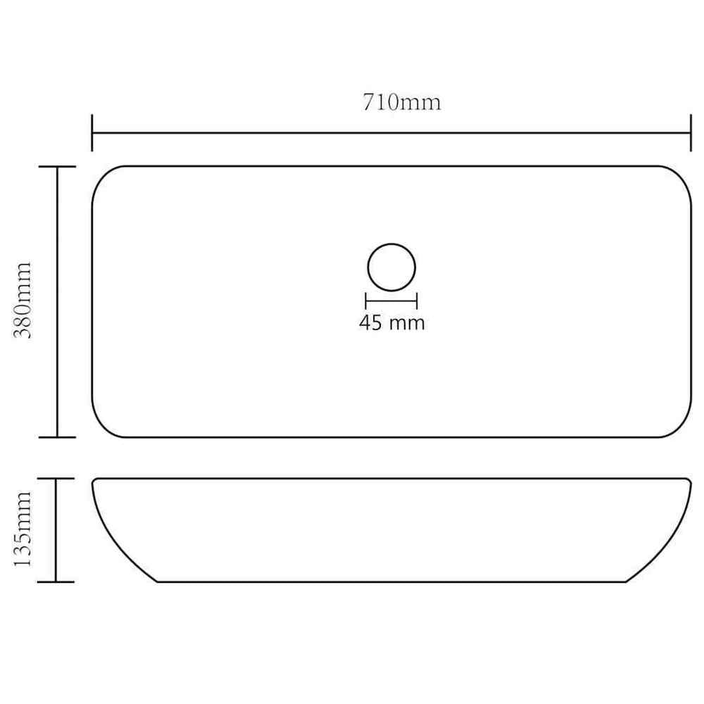 Luxury Rectangular Washbasin, Matte White, 71x38 Cm, Ceramic