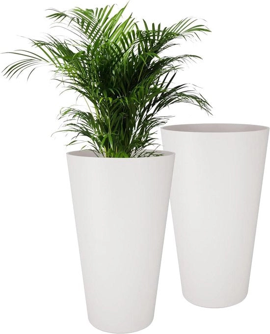 Cesto Fiori per Uso Indoor e Outdoor (2 Pezzi) - Vasi Fiori Altissimi per Balcone e Terrazza - 30 cm Box Decorativo Plastica (Confezione da 2 Bianco Normale)