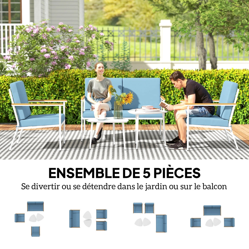 Set da giardino 5 pezzi con divano, 2 poltrone e 2 tavolini ¨C zephmum ¨C blu chiaro