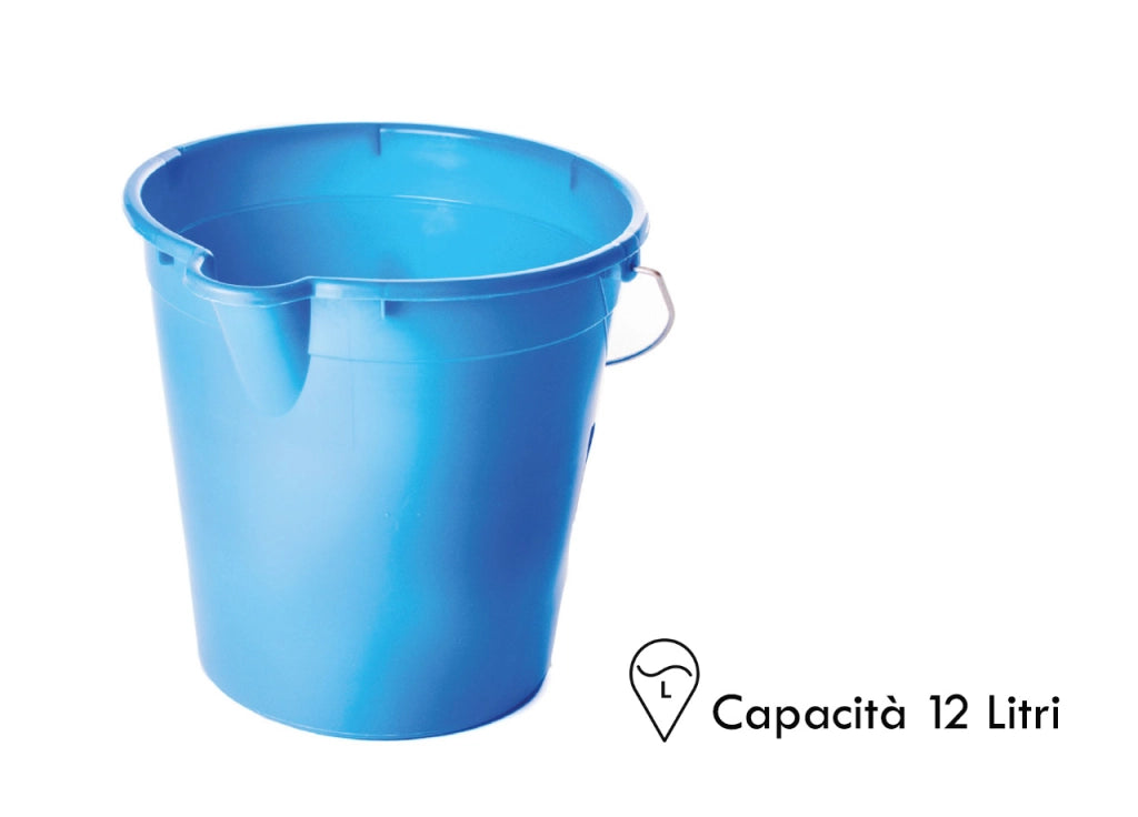 Secchio Per Pulizie Manico Ergonomico Con Becco Secchi Plastica Azzurro - 12L - Secchio