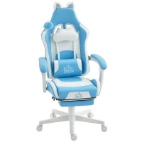 Sedia da Gaming Reclinabile con Poggiapiedi e Cuscini, in Finta Pelle e Spugna, 65x62x116-124 cm, Bianco e Rosa