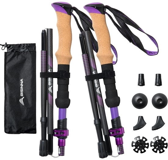 Palo da Trekking Opvolutile con Manubrio in Legno | Stanghe da Trekking per Uomini e Donne | Leggero, Opvolutile, Telescopiche per Escursionismo (Blu, 95-115cm)