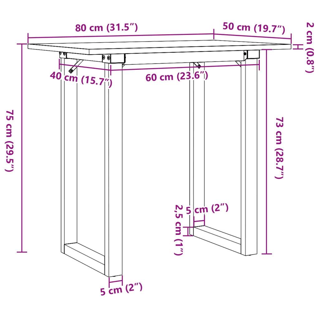 Tavolo da Pranzo Telaio a O 80x50x75 cm Legno Pino e Acciaio