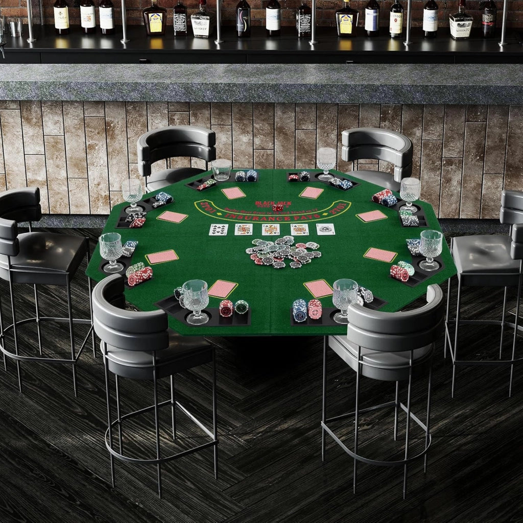 Tappetino da Poker Pieghevole 120 cm, Portatile con Borsa Portabicchieri e Vassoi per Fiches, Tappeto da Poker Antiscivolo, Verde