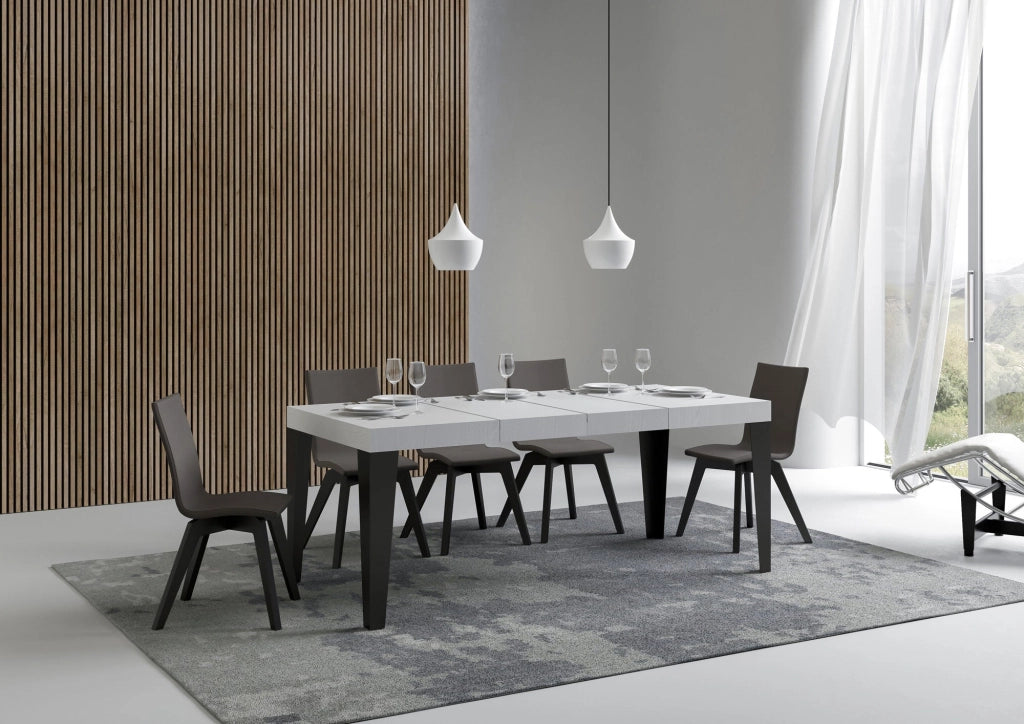 Tavolo Allungabile 130-390x90x77 cm Flame Premium Bianco Frassino Telaio Antracite