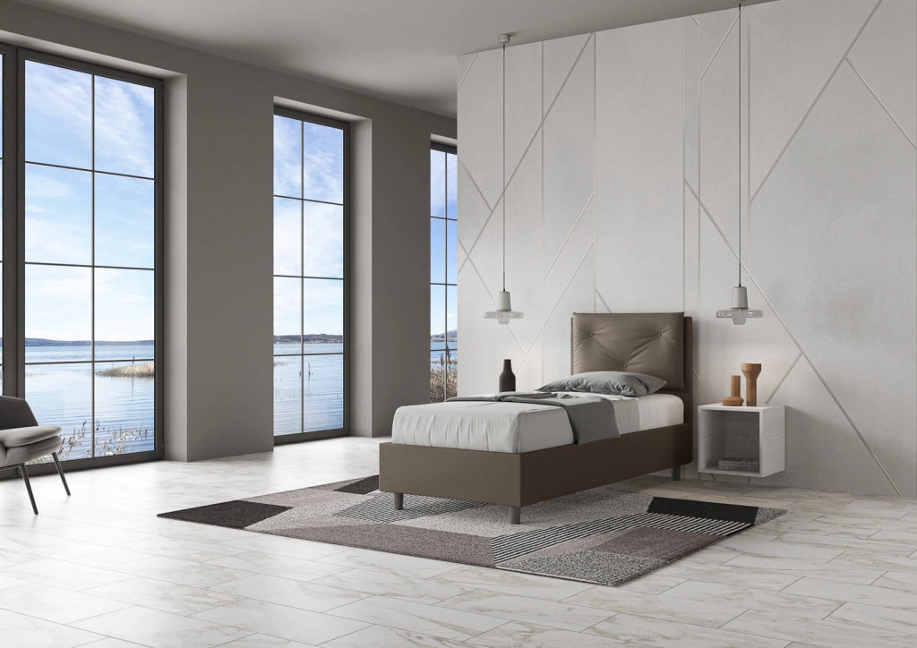 Letto Singolo 80x210 cm con Rete e Contenitore Appia Cappuccino
