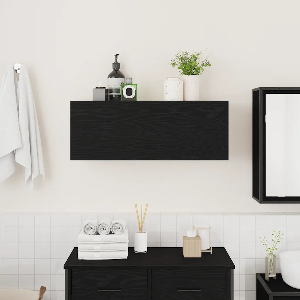 Mobile da Bagno | Armadio da bagno a Parete Nero 80x25x30 cm in Legno Multistrato