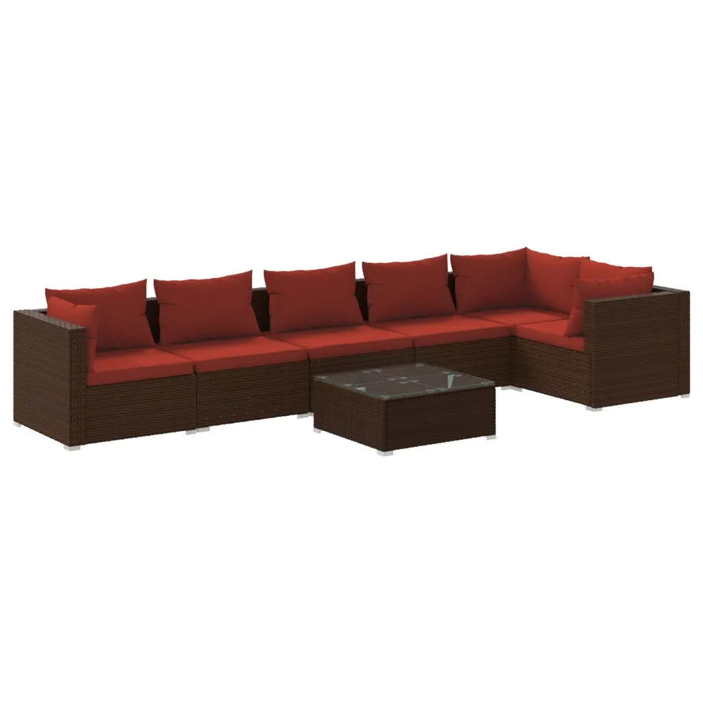 Set Divani da Giardino 7 pz con Cuscini in Polyrattan Marrone cod mxl 38919