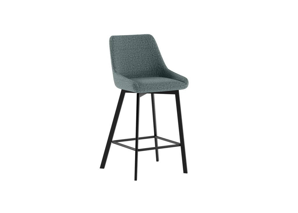 Sgabello da cucina Fox con seduta imbottita in tessuto acquamarina e struttura in metallo nero, design moderno ed elegante - Fox