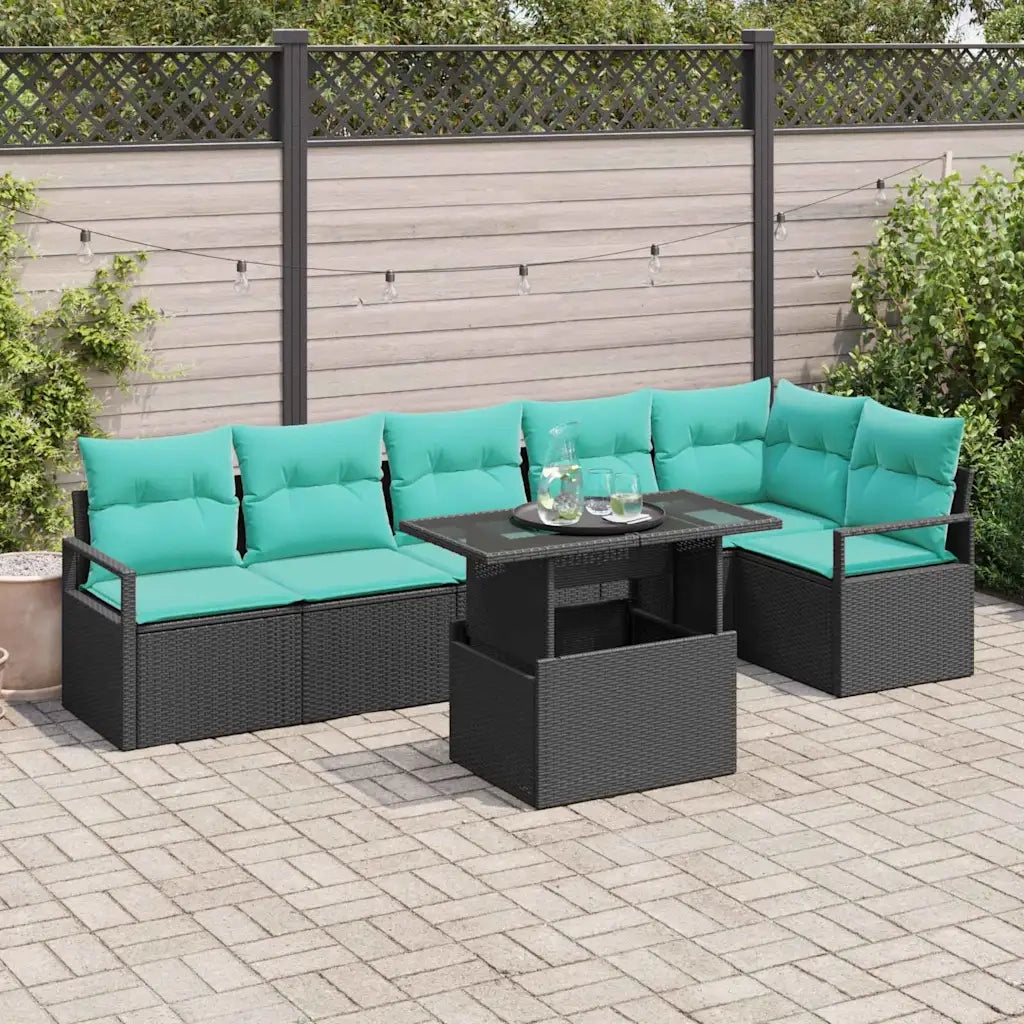 Set Divano da Giardino con cuscino 7 pcs Nero e Blu polyrattan