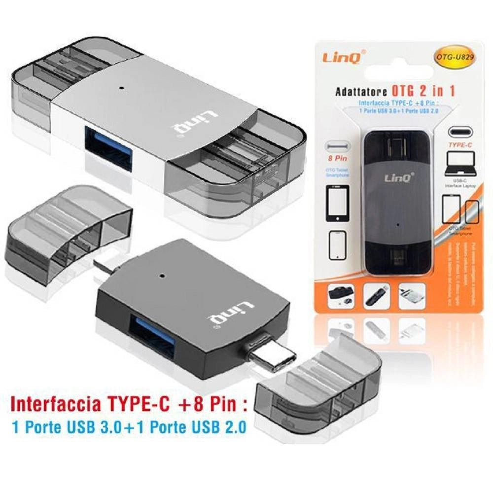 Trade Shop - Adattatore Otg 2in1 Type-c + Lightning + 2xusb Femmina Otg-u829 Trasferimento Dati -