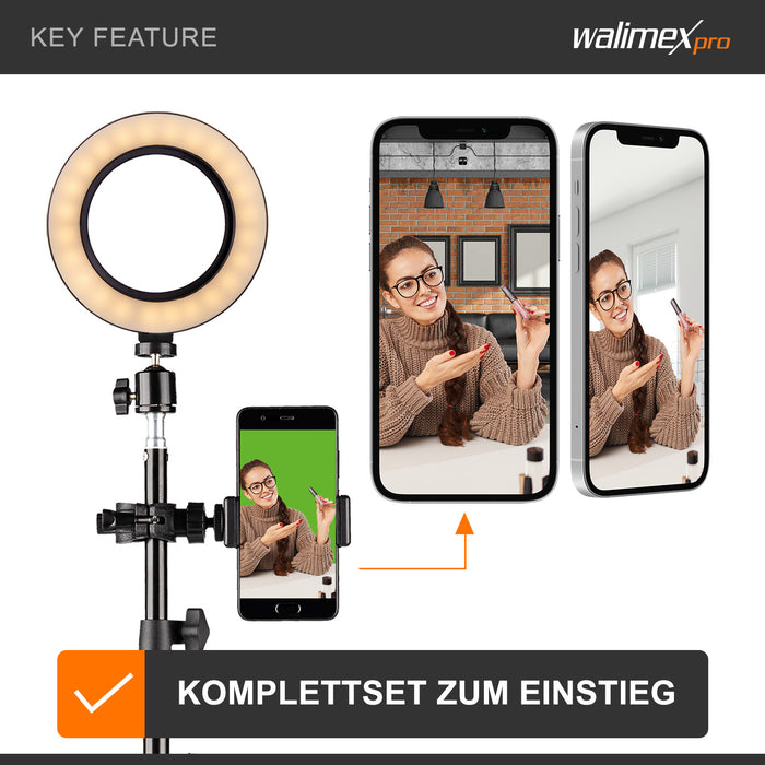 Walimex Set green screen per studio fotografico, sfondo verde, treppiedi, ring light, microfono per foto e video, incl accessori