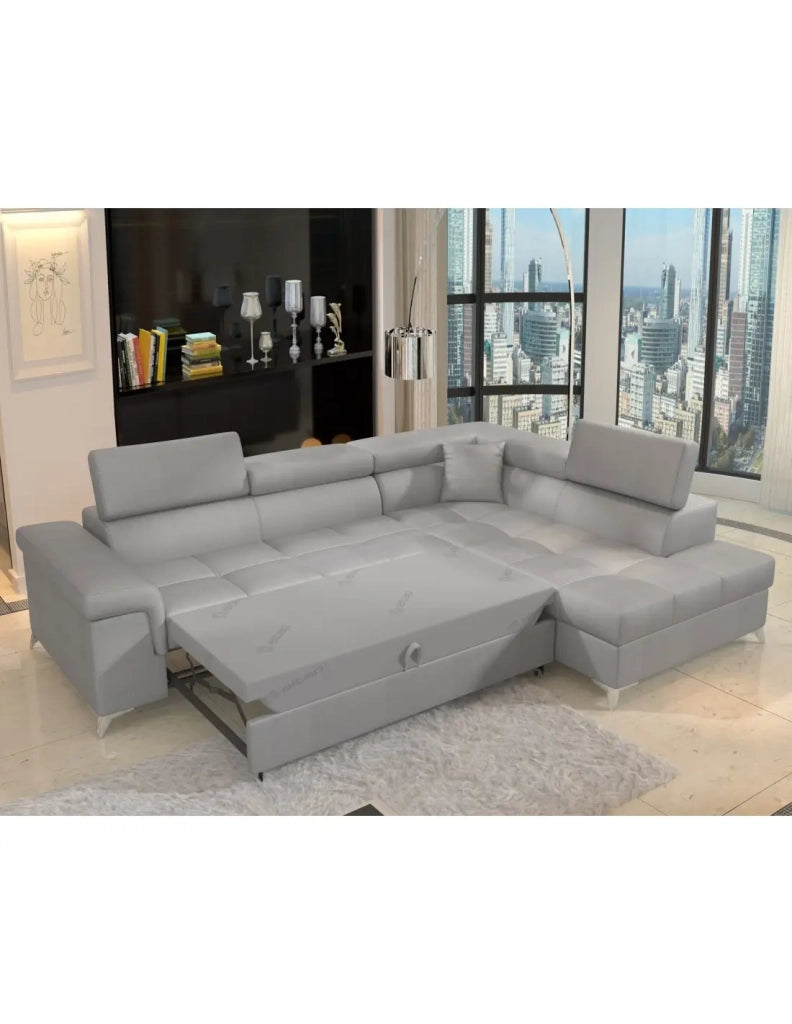 Divano ad angolo convertibile PALAZZO 4 posti grigio chiaro – angolo destro con 1 cuscino