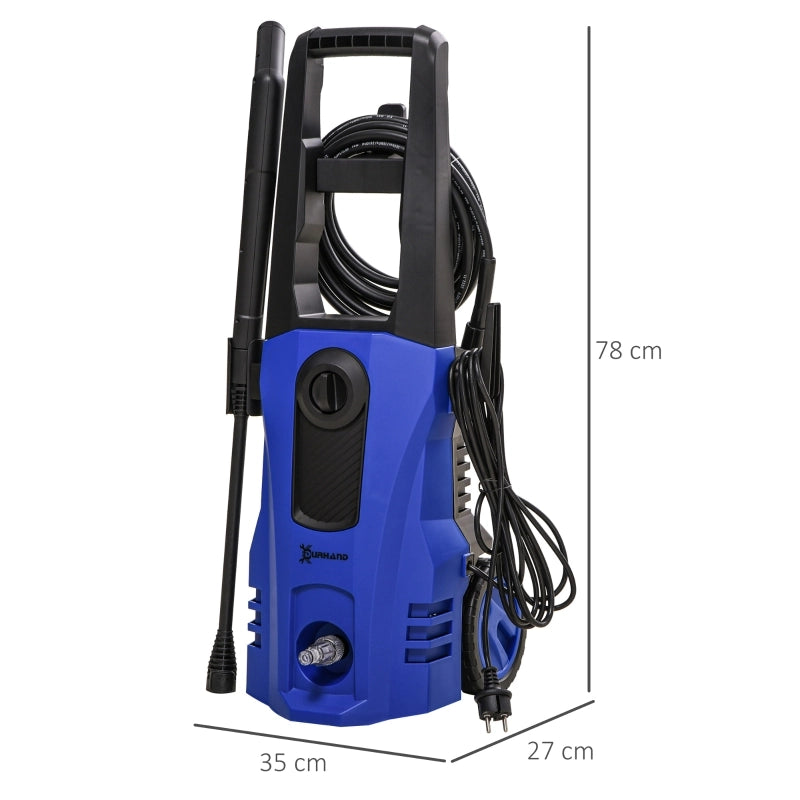 Idropulitrice a 5 pezzi con ruote, tubo ad alta pressione da 6 m, 1800 W, portata massima: 510 l/h, pressione di esercizio 150 bar, blu