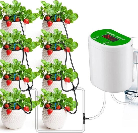Kit di irrigazione a gocce automatico per 8 piante in vaso con dispositivo di auto-rifornimento acqua