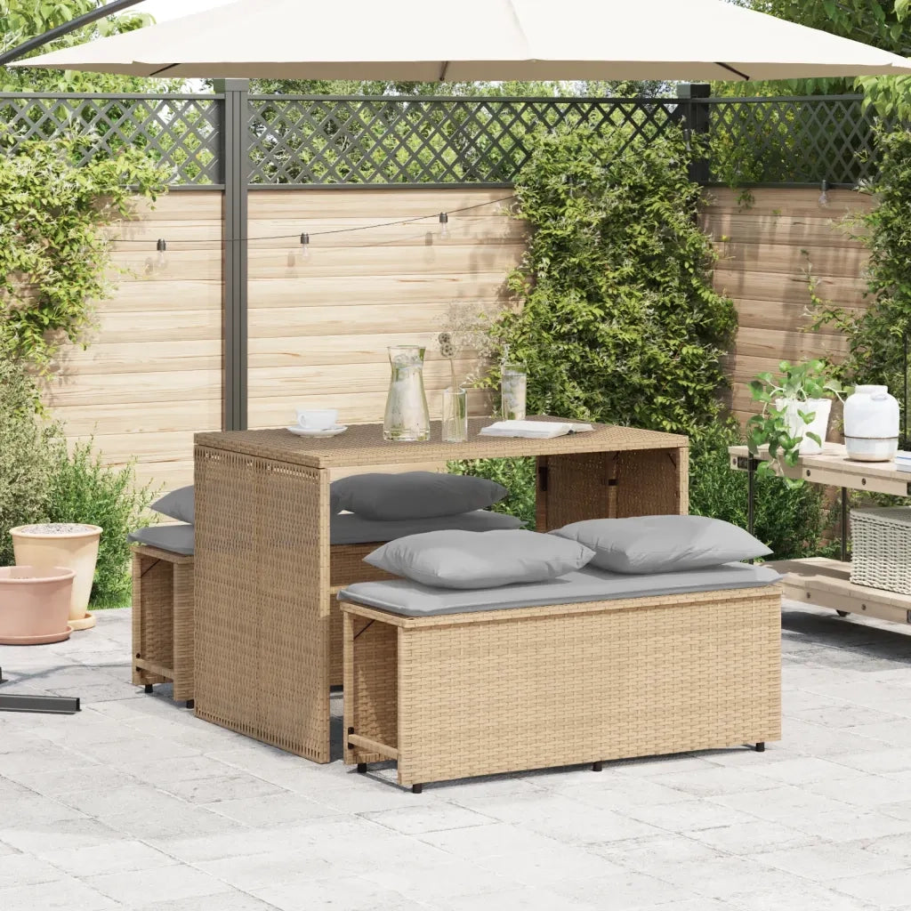 Set da Pranzo da Giardino 3 pz | Set Salotto da Giardino con Cuscini Beige in Polyrattan