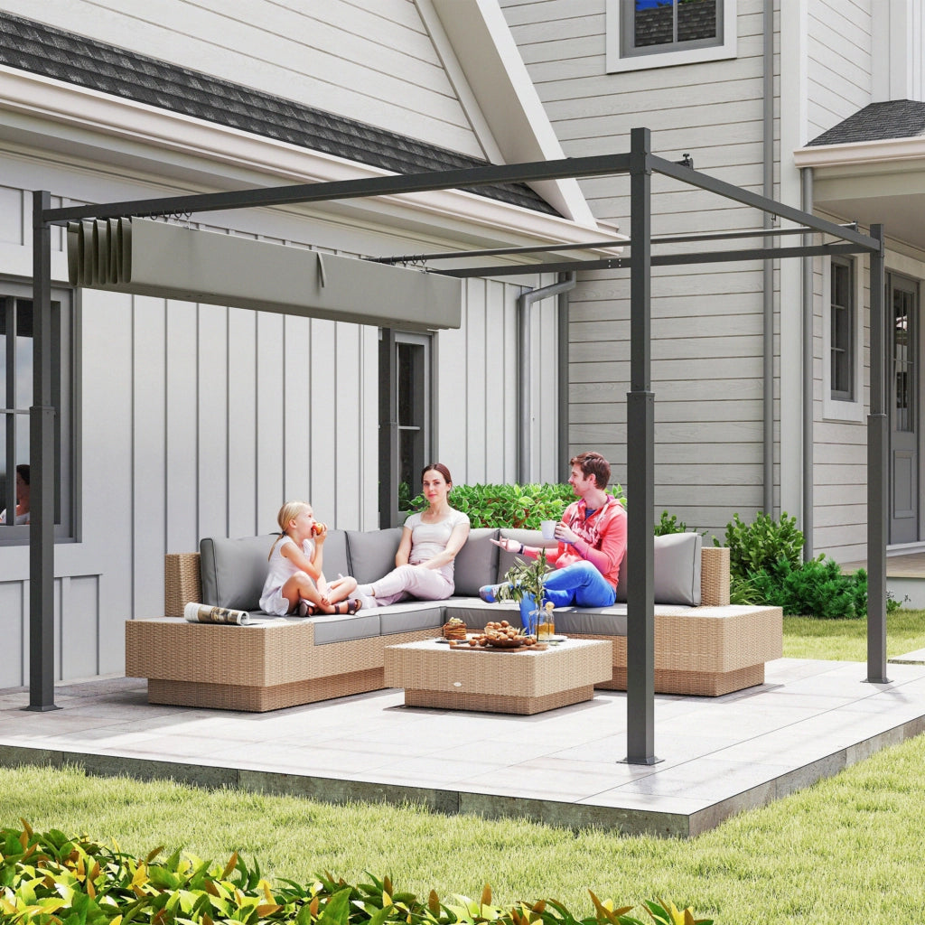 Pergola 3x3 m con Schiebedach ¨C zephmum ¨C Grigio, Polipropilene, 300x300x240 cm