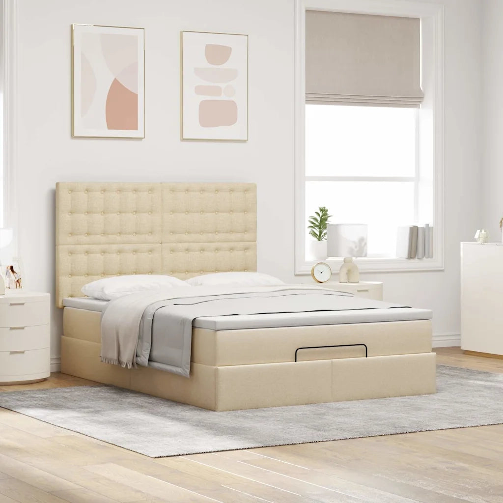 Struttura Letto Pouf con Materasso Crema 140x190 cm in Tessuto 3313325