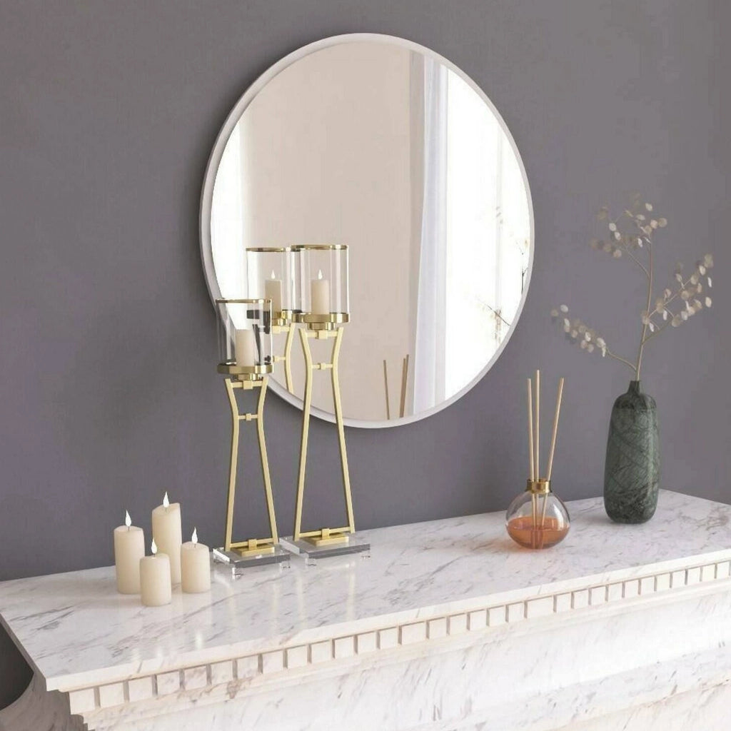 Specchio Adelasia, Specchiera, Articolo d'arredo a muro, Decorazione con specchio, 60x2h60 cm, Bianco