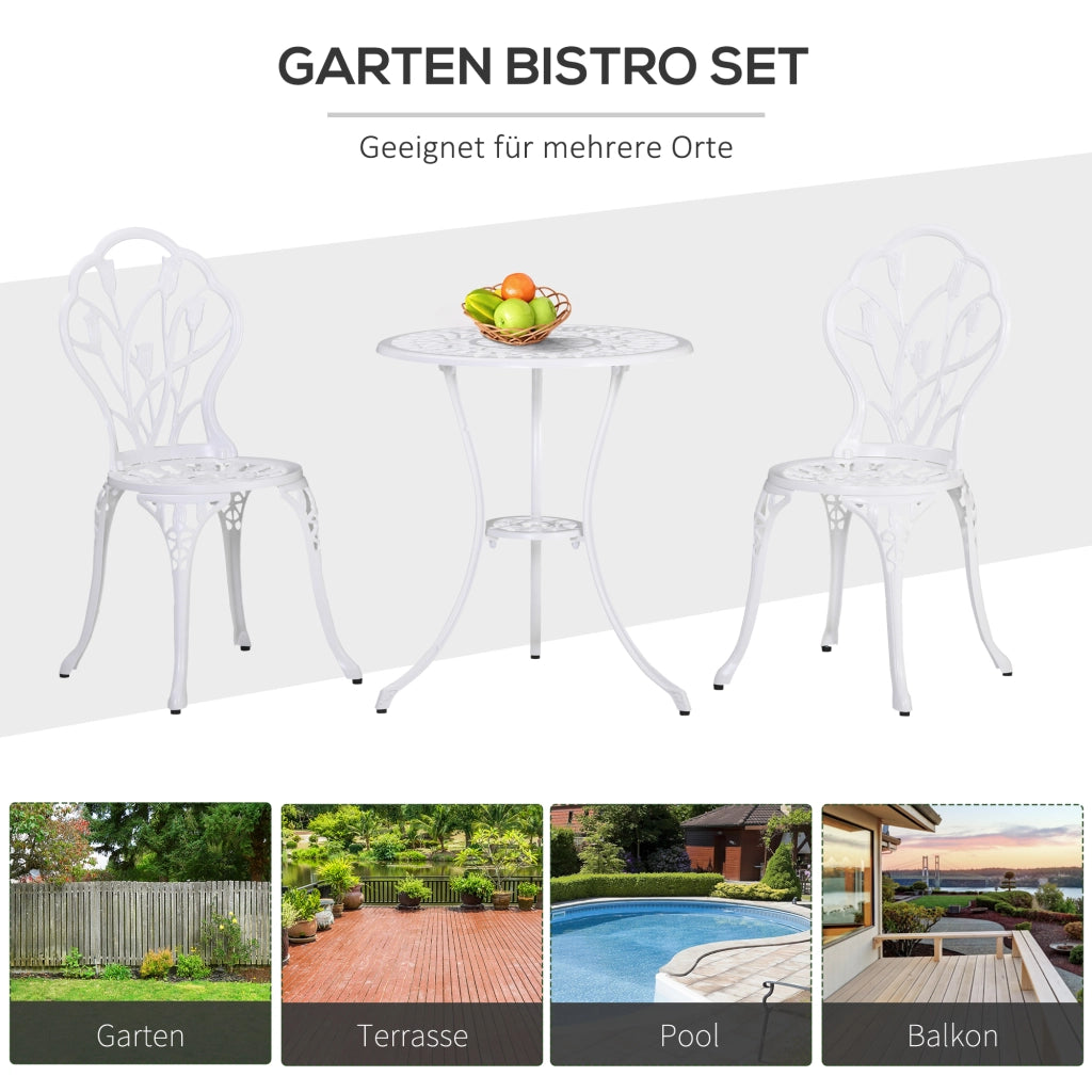 Set Giardino per 2 Persone 1 Tavolo+2 Sedie ¨C Zephmum ¨C Bianco Aluminium