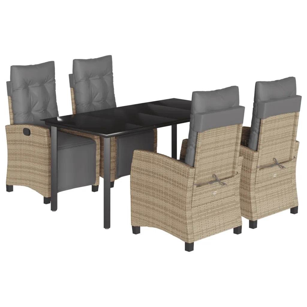 Set Pranzo da Giardino 5 pz con Cuscini Beige Misto Polyrattan