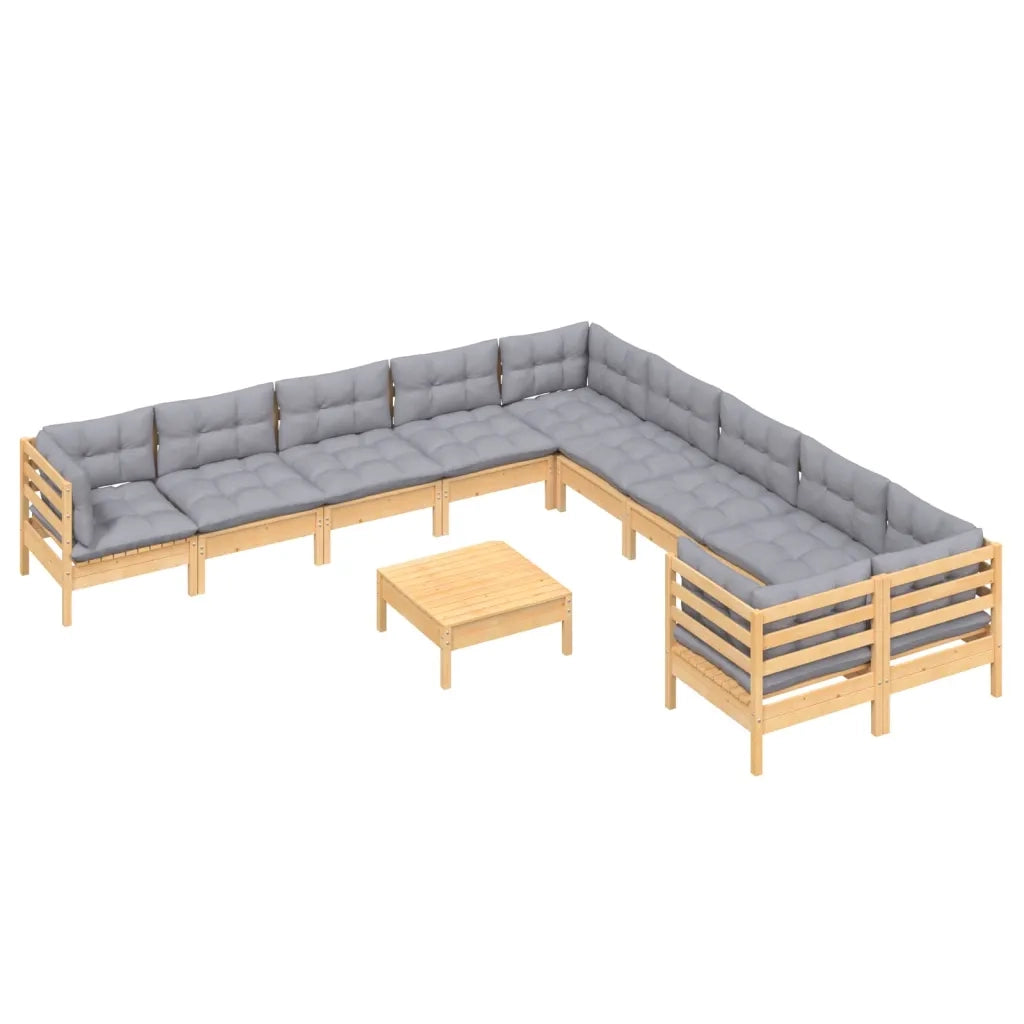 Set Divani da Giardino 11 pz con Cuscini Grigi Massello di Pino cod mxl 39276