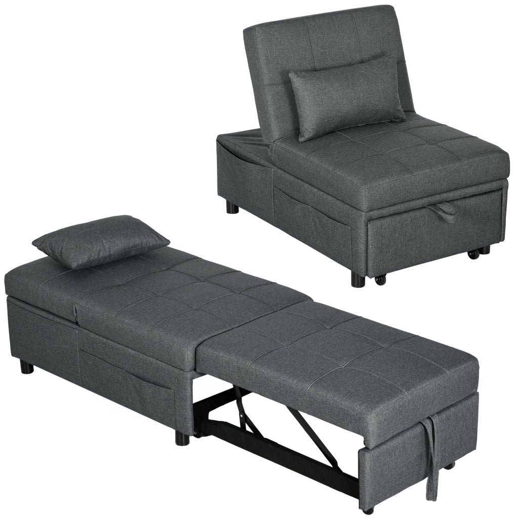 Poltrona Letto Singolo Poltroncina Reclinabile 4-in-1, Grigio