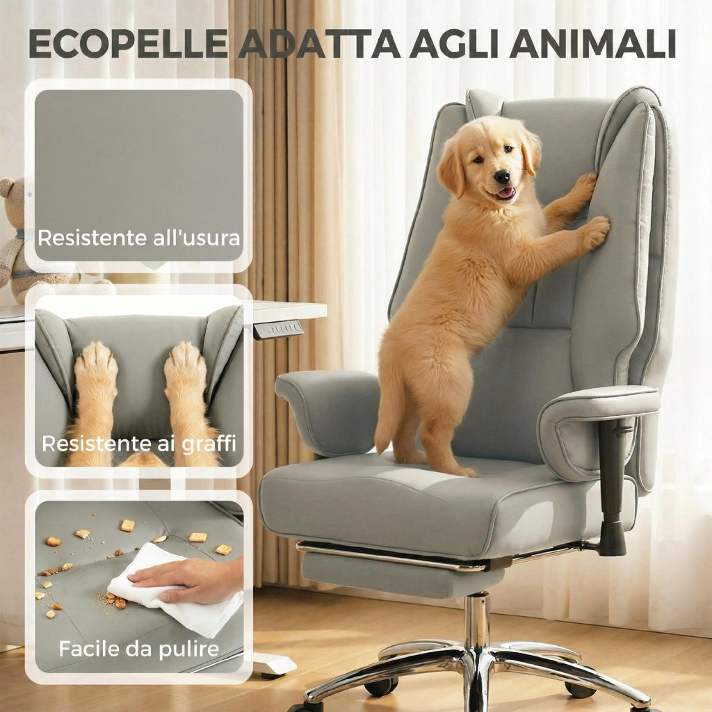 Sedia da Ufficio Reclinabile con Schienale Alto e Poggiapiedi ¨C Zephmum ¨C Grigio Chiaro