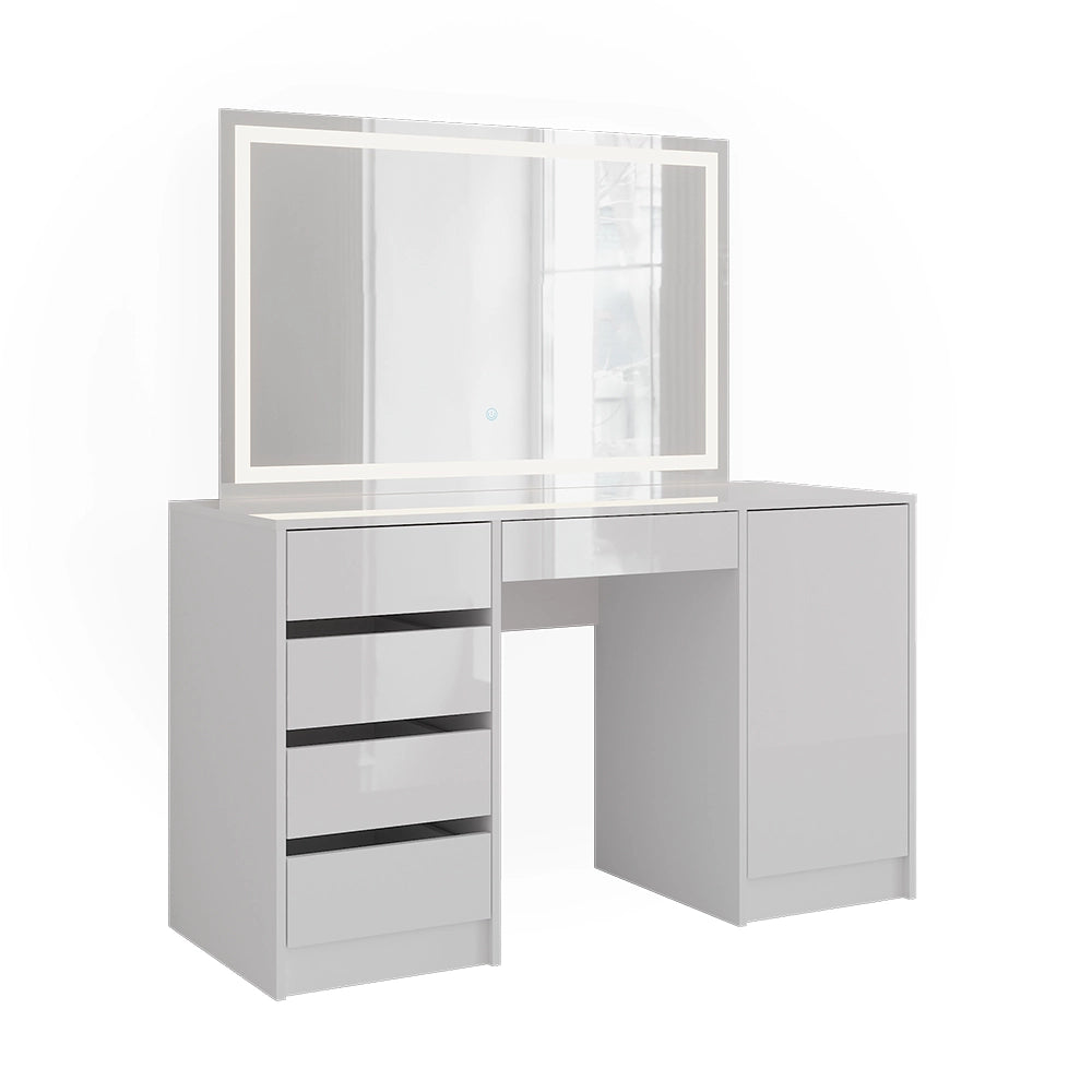 Vicco Tavolo da toeletta Bianco/bianco lucido 128.2 cm con specchio LED
