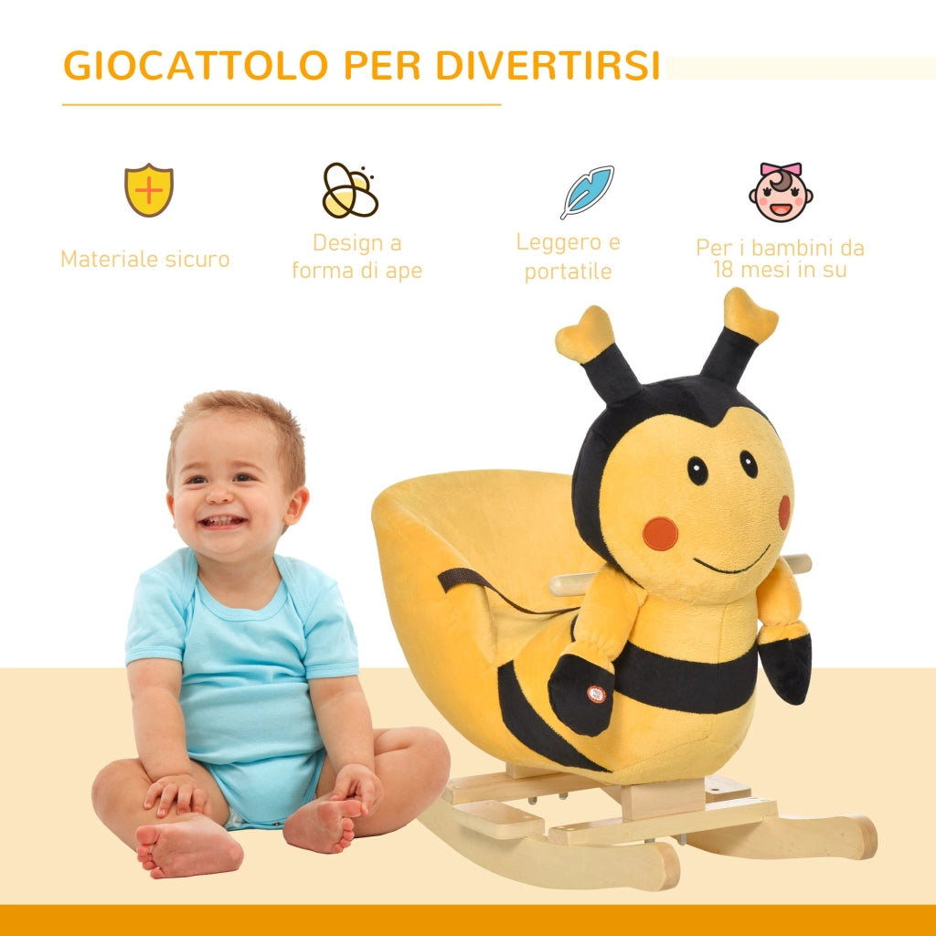 Cavallo a Dondolo per Bambini in Legno Ape Giallo e Nero