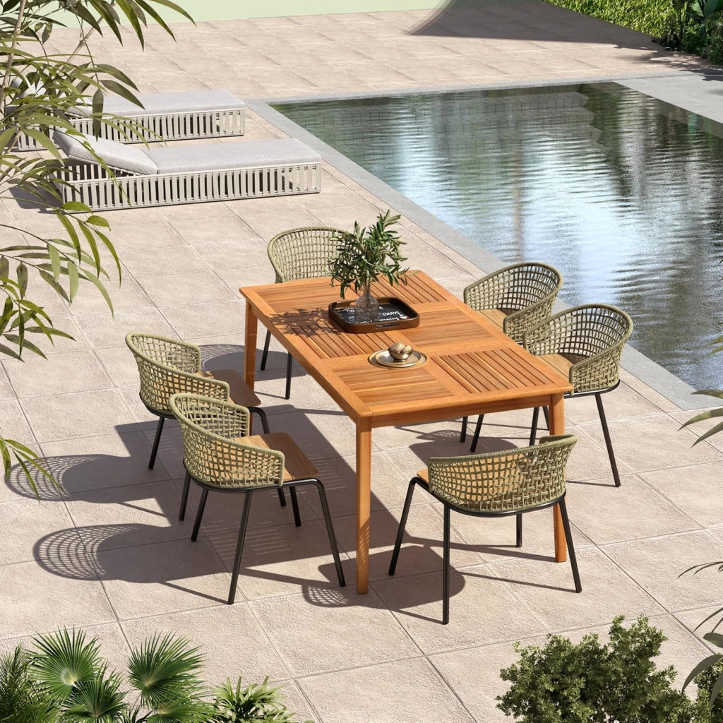 Tavolo in legno per esterni, 100/170/200 cm, tavolo da giardino in legno di acacia con foro di 5 cm, per cortile, veranda e giardino, resistente alle intemperie (170 x 90 cm)