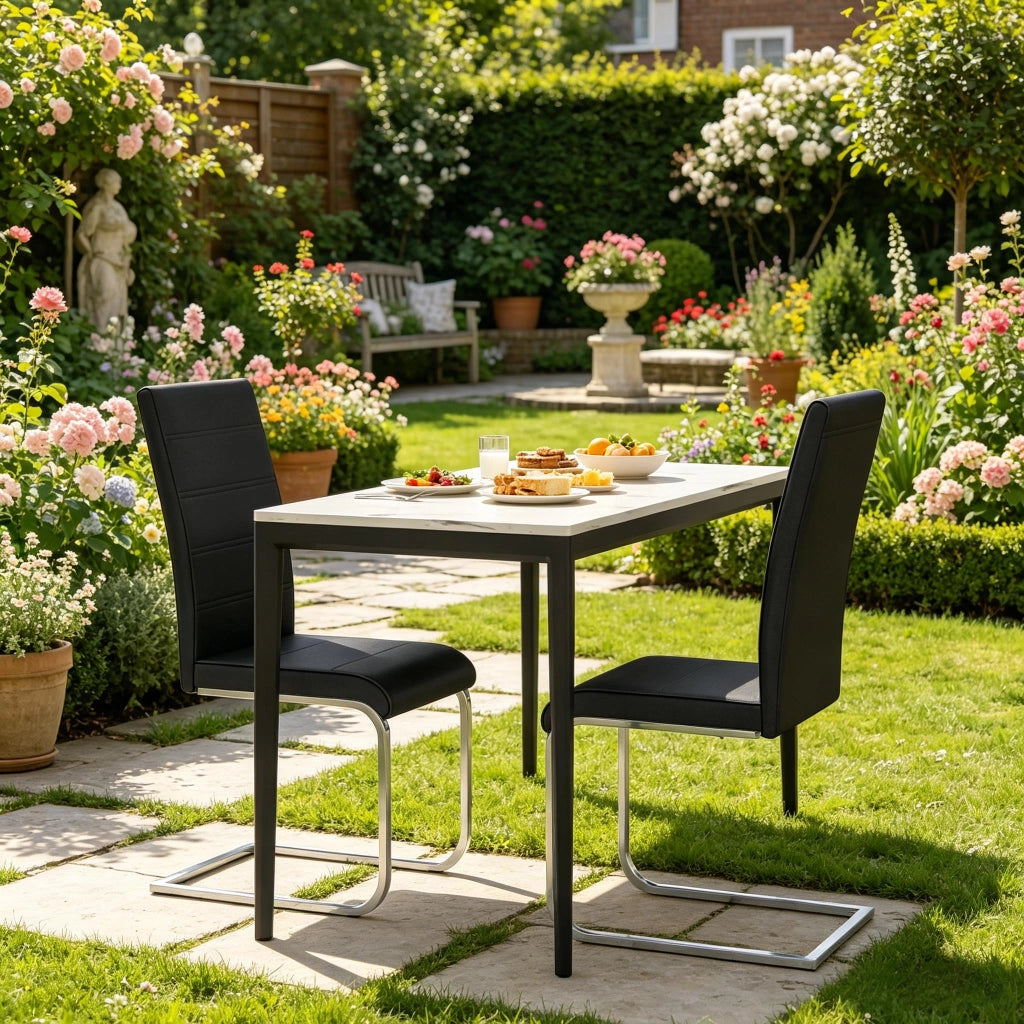 Set di 2 sedie cantilever con schienale alto, rivestimento in PU nero, struttura metallica, portata 120 kg