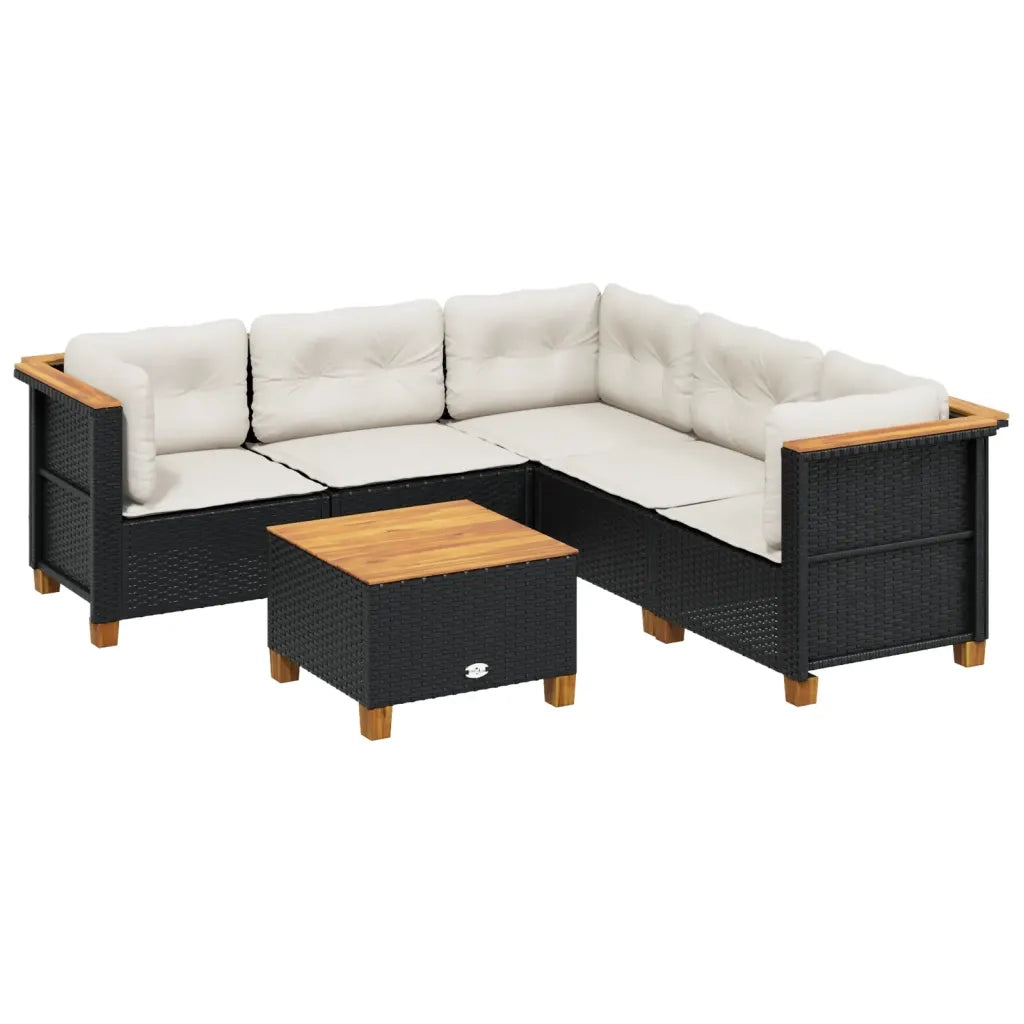 Set Divano da Giardino 6 pz con Cuscini Nero in Polyrattan 3261827