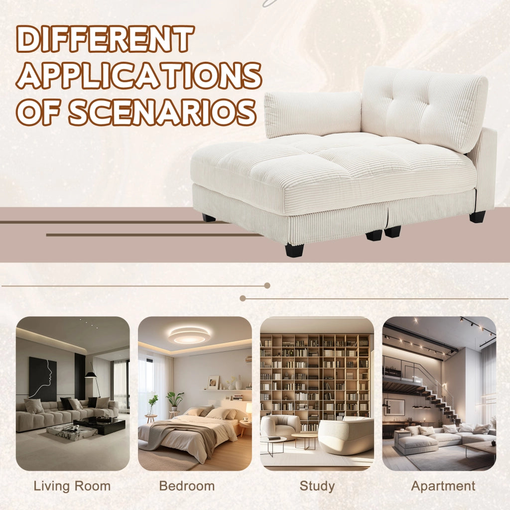 Poltrona Lounge con USB e Portabicchieri; Poggiatesta Regolabile; Tasca Laterale; in Velluto a Coste Beige