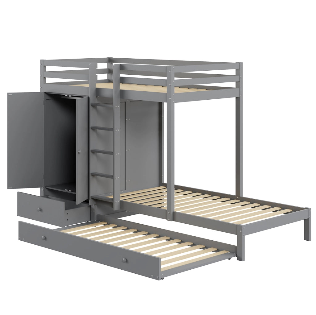 Letto a castello 90x200 con letto estraibile, armadio e cassetti grigio