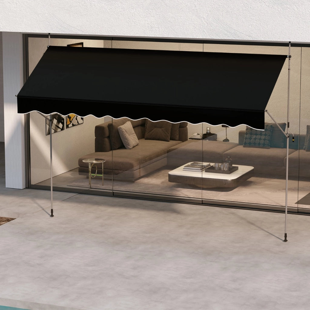 Tenda da sole regolabile per esterni senza foratura con manovella, Tenda da sole e giardino 400 x 210-300 cm Nero-Tende parasole