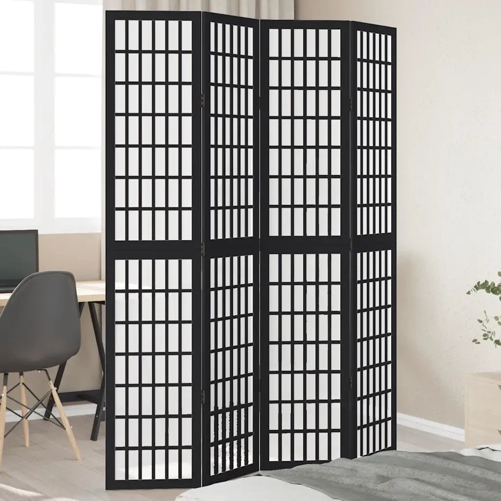 vidaXL Divisorio Ambienti 4 Pannelli Nero Legno Massello di Paulownia