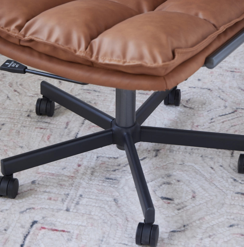 Sedia da Ufficio Ergonomica in Pelle Marrone con Altezza Regolabile