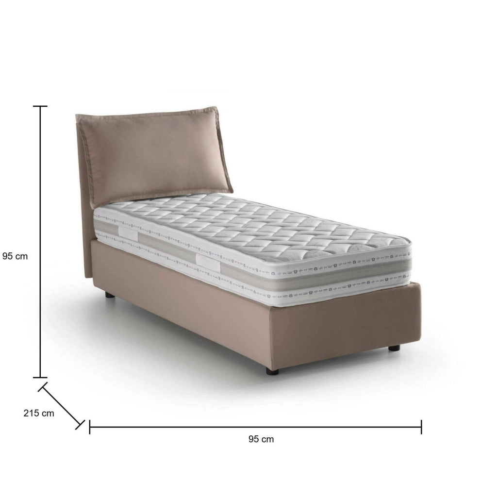 Letto singolo Ancara, Letto contenitore con rivestimento in tessuto, Made in Italy, Apertura frontale, con materasso cm 80x200 incluso, Tortora