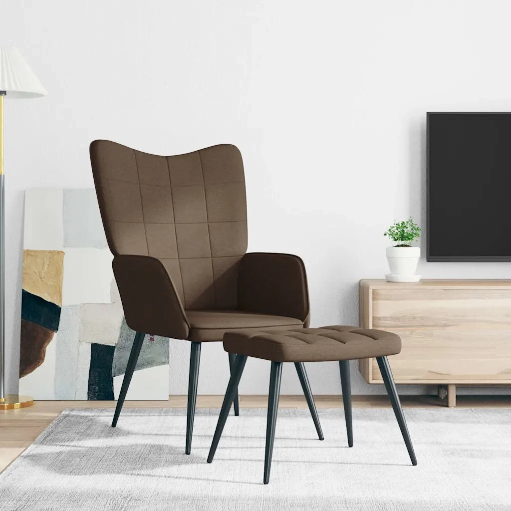 vidaXL Sedia Relax con Sgabello Marrone in Tessuto