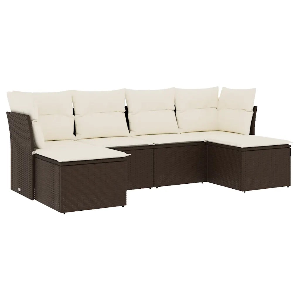 Set Divano da Giardino 6 pz con Cuscini-Sofa da Giardino-Divanetto da esterno Marrone in Polyrattan 889034