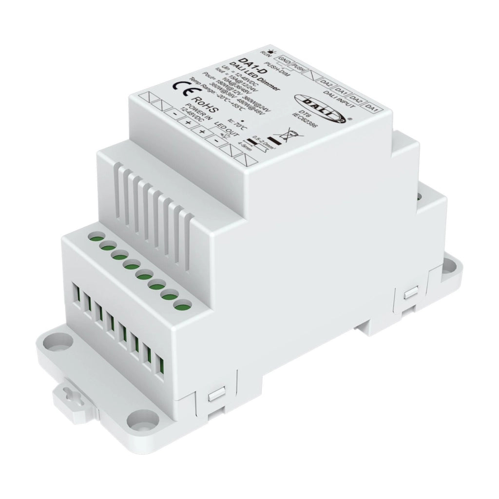 Dimmer DALI  Da Guida Barra DIN, 12V 24V 36V 48V 15A, 1 Canale Tensione Costante, Push Dim, DALI-2, PWM 2KHz 8KHz 16KHz, per Strisce LED Monocolore