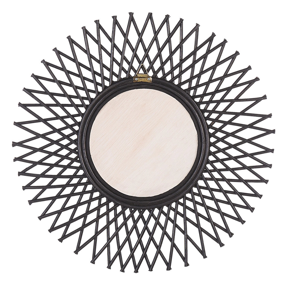 Specchio da parete in rattan Nero 60 cm Boho Forma di Sole Ganci di montaggio Soggiorno Camera da letto