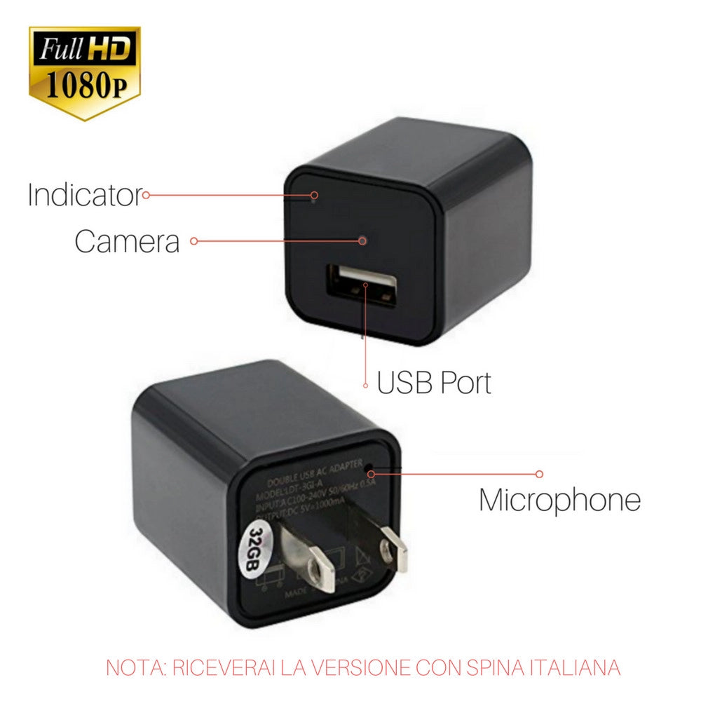 Trade Shop - Telecamera Nascosta Spycam Caricatore Batteria Smartphone Adattatore Usb 32gb Hd -